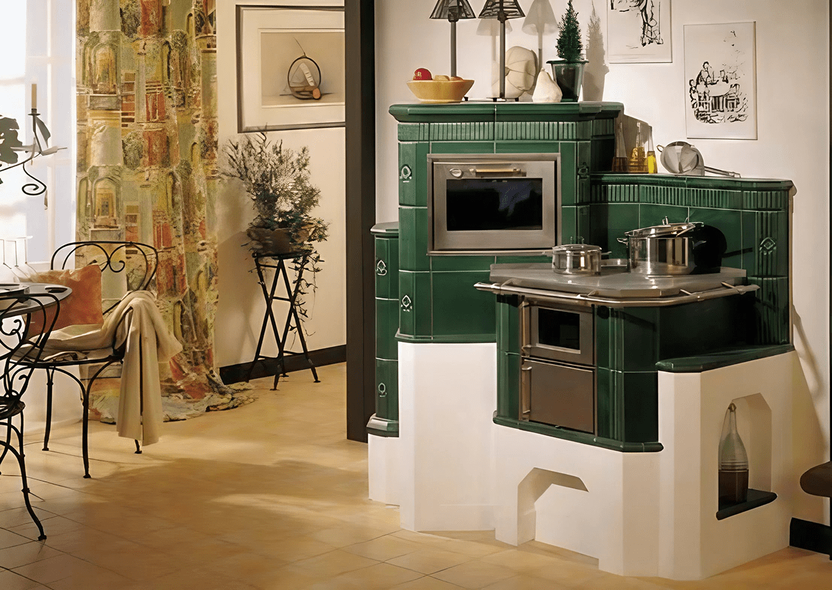 Kaminofen in grün